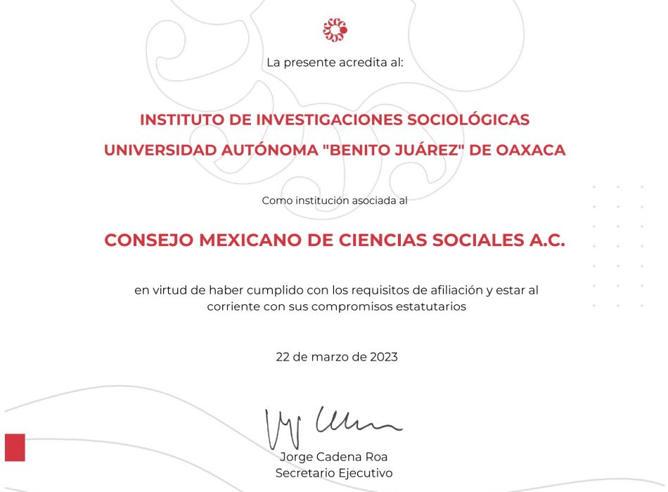 acreditación del IISUABJO como institución asociada al Comecso - Consejo Mexicano De Ciencias Sociales